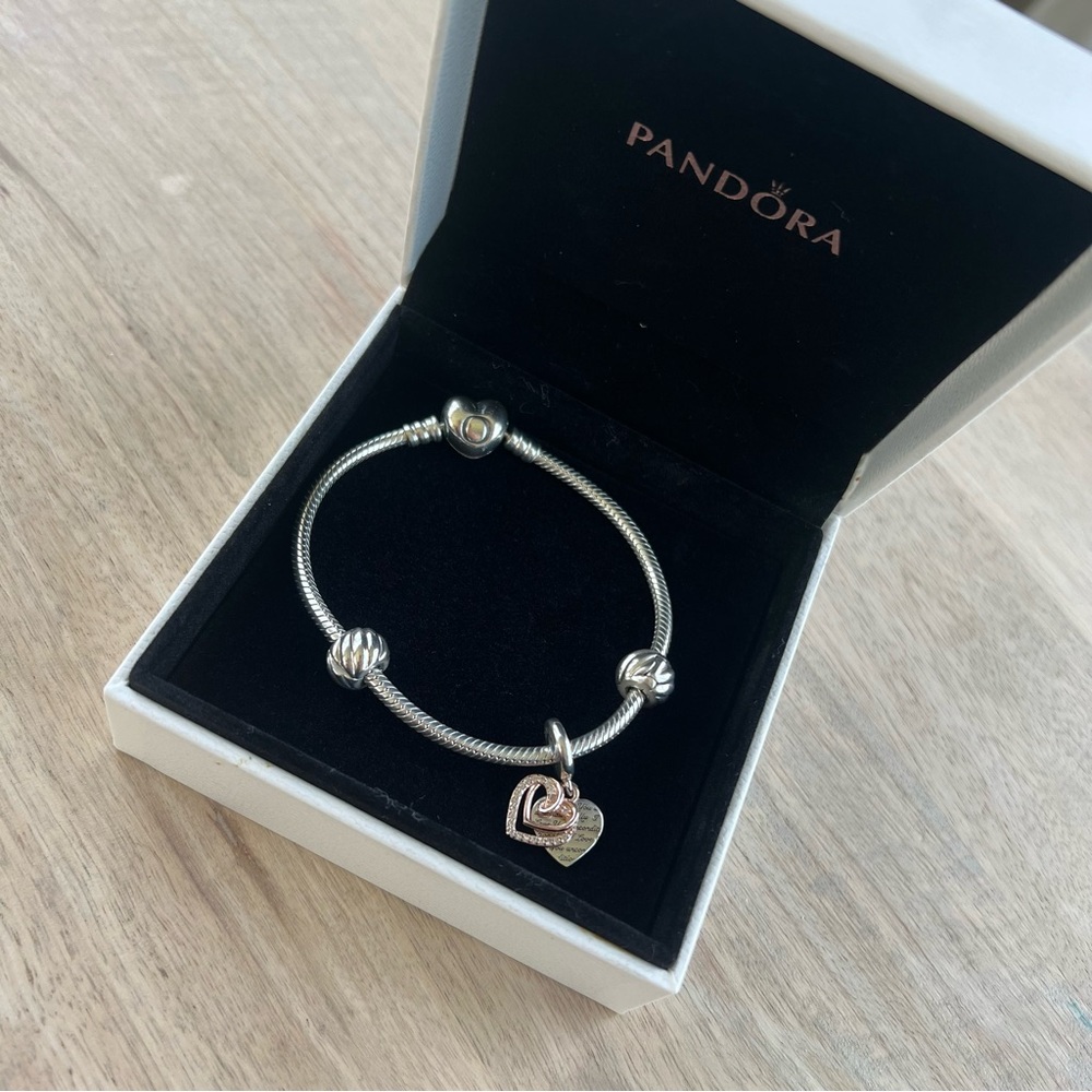 Pandora Silver Snake Chain Bracelet with Heart Charm